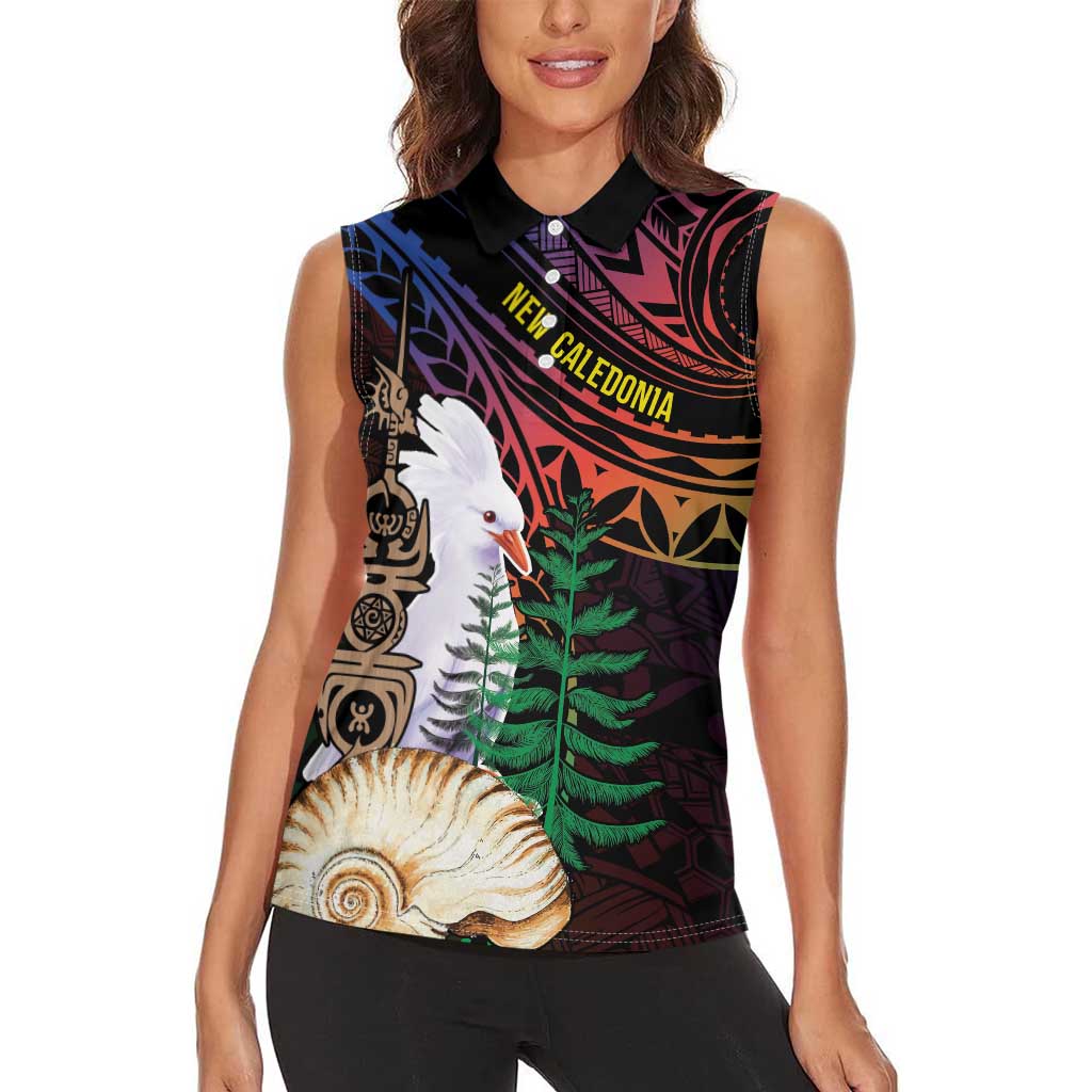 New Caledonia Kanaky Personalized Women Sleeveless Polo Shirt Kagu Bird Emblem - Polynesian Pride
