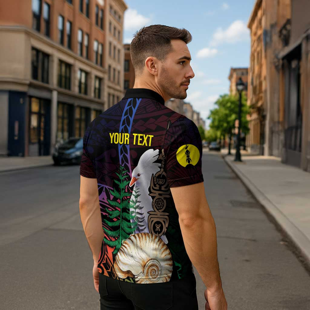 New Caledonia Kanaky Personalized Zipper Polo Shirt Kagu Bird Emblem - Polynesian Pride