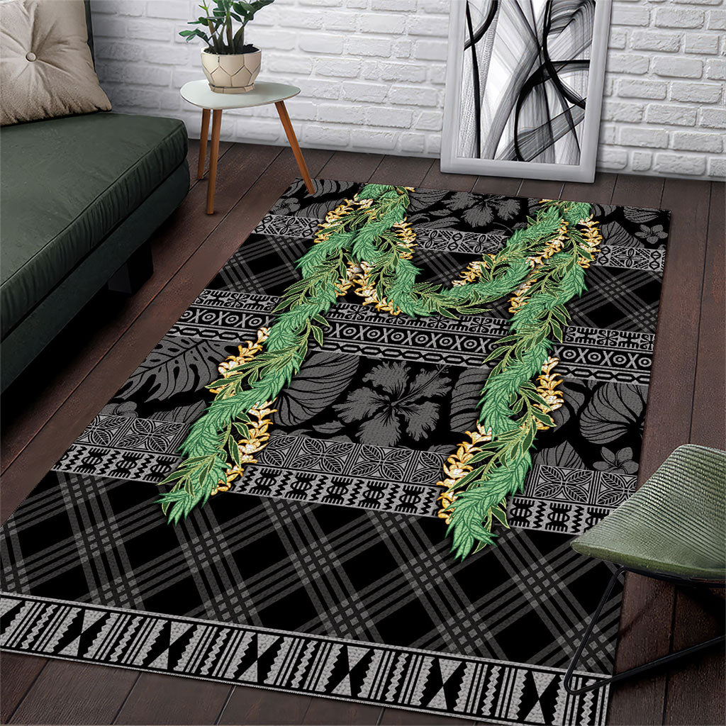 Hawai'i Paniolo Maile Twisted Lei Area Rug Obsidian Black LT7 Black - Polynesian Pride