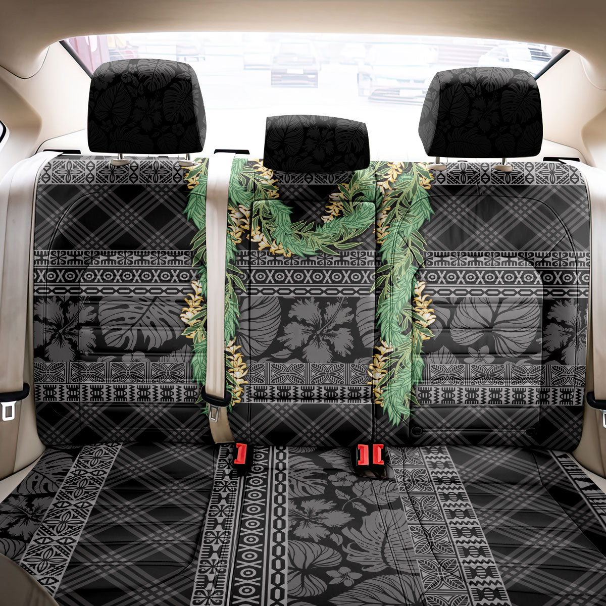 Hawai'i Paniolo Maile Twisted Lei Back Car Seat Cover Obsidian Black LT7 - Polynesian Pride