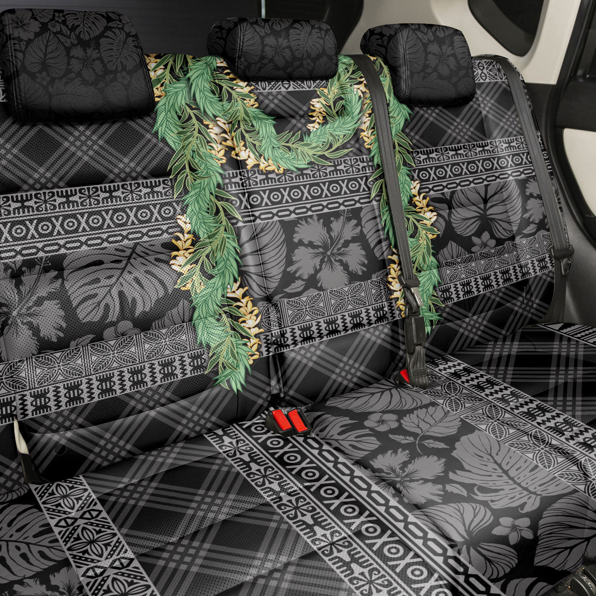 Hawai'i Paniolo Maile Twisted Lei Back Car Seat Cover Obsidian Black LT7 - Polynesian Pride