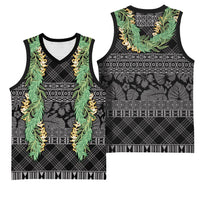 Hawai'i Paniolo Maile Twisted Lei Basketball Jersey Obsidian Black LT7 - Polynesian Pride