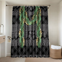 Hawai'i Paniolo Maile Twisted Lei Bathroom Set Obsidian Black LT7 Shower Curtain Only Black - Polynesian Pride