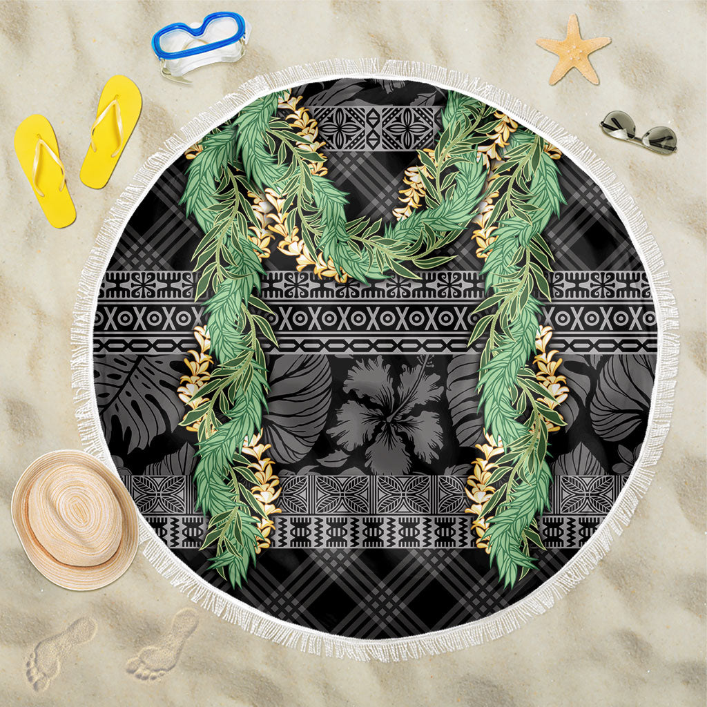Hawai'i Paniolo Maile Twisted Lei Beach Blanket Obsidian Black LT7 One Size 150cm Black - Polynesian Pride