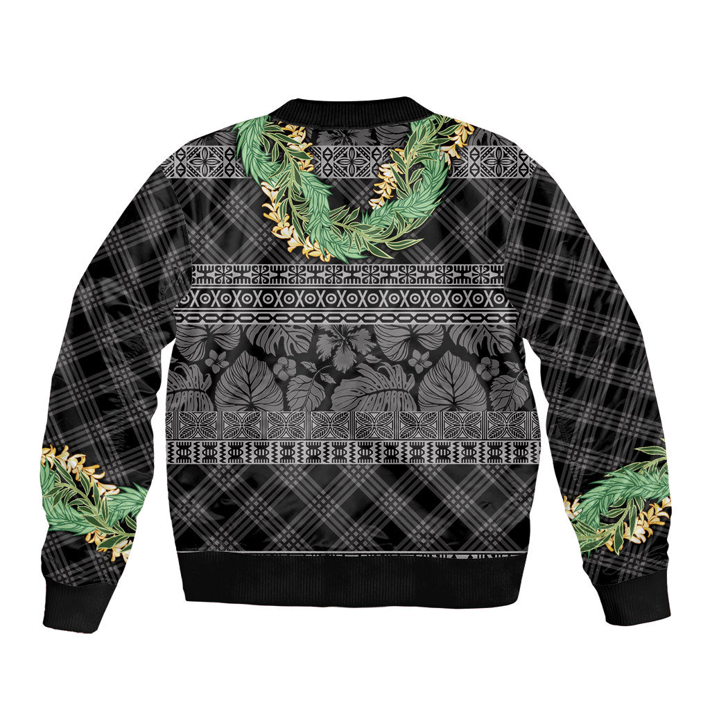 Hawai'i Paniolo Maile Twisted Lei Bomber Jacket Obsidian Black LT7 - Polynesian Pride