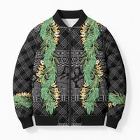 Hawai'i Paniolo Maile Twisted Lei Bomber Puffer Jacket Obsidian Black LT7 Unisex Black - Polynesian Pride