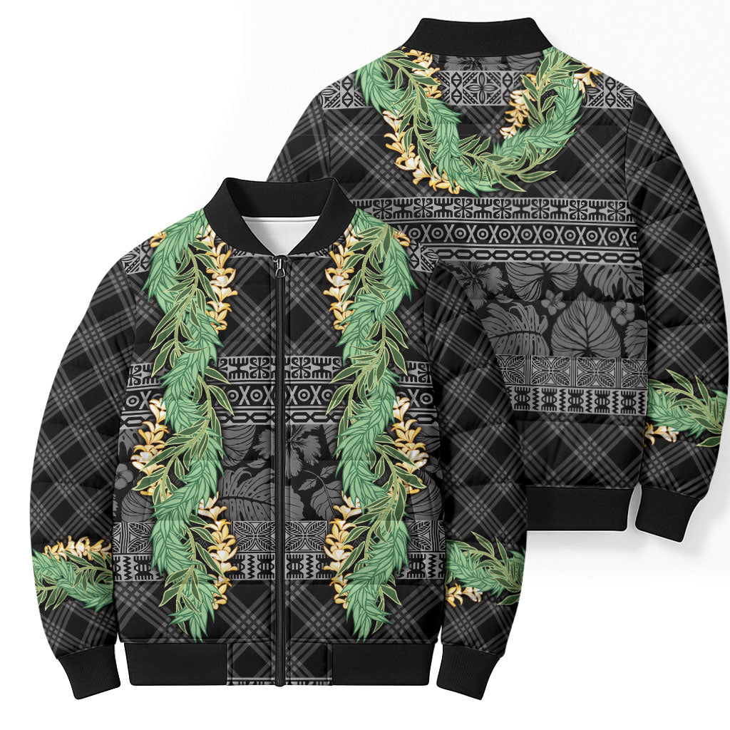 Hawai'i Paniolo Maile Twisted Lei Bomber Puffer Jacket Obsidian Black LT7 - Polynesian Pride