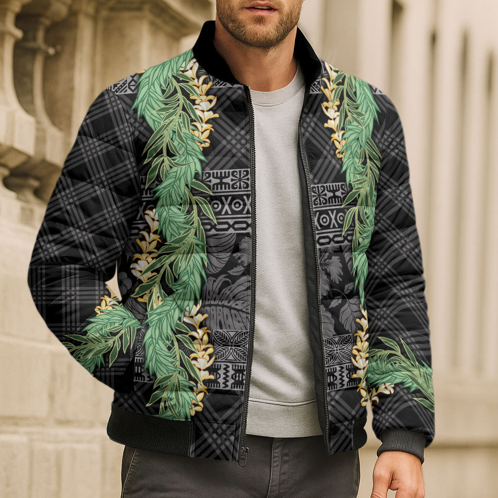 Hawai'i Paniolo Maile Twisted Lei Bomber Puffer Jacket Obsidian Black LT7 - Polynesian Pride