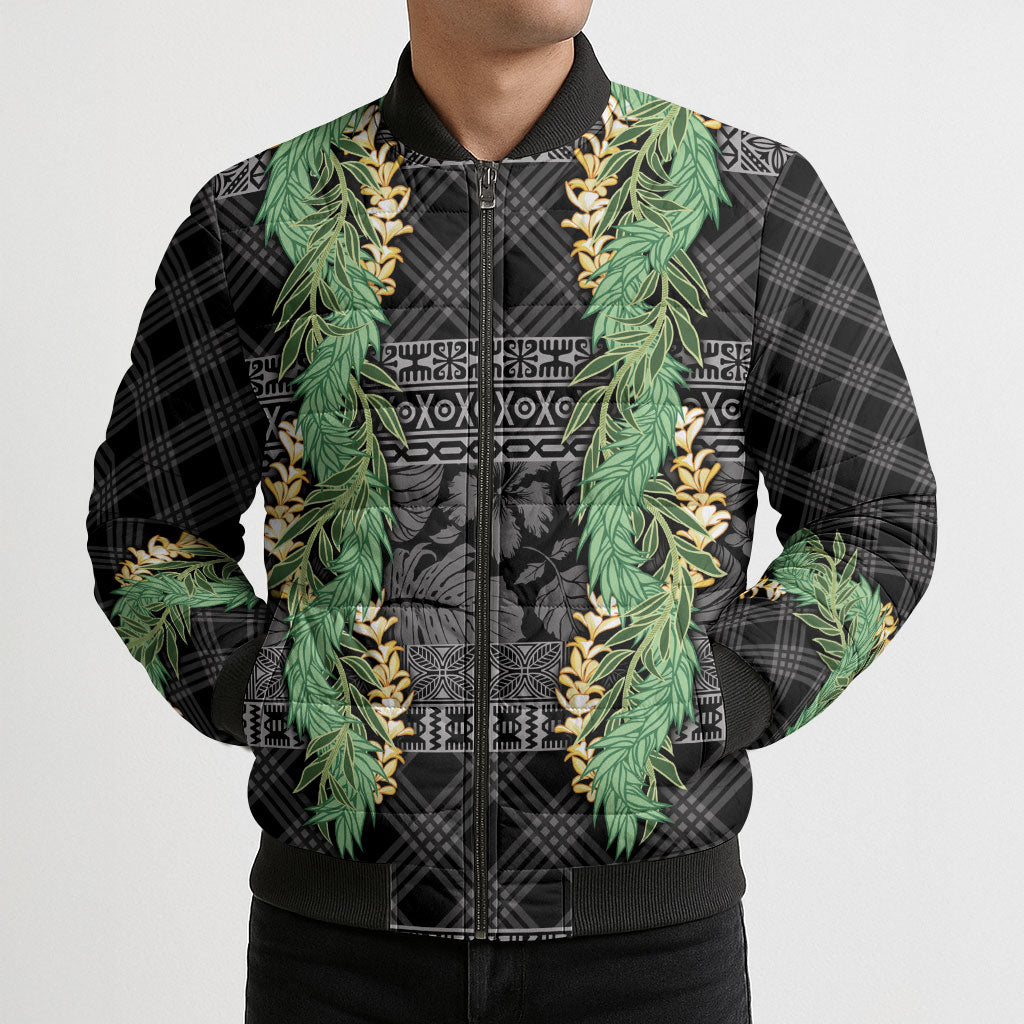 Hawai'i Paniolo Maile Twisted Lei Bomber Puffer Jacket Obsidian Black LT7 - Polynesian Pride