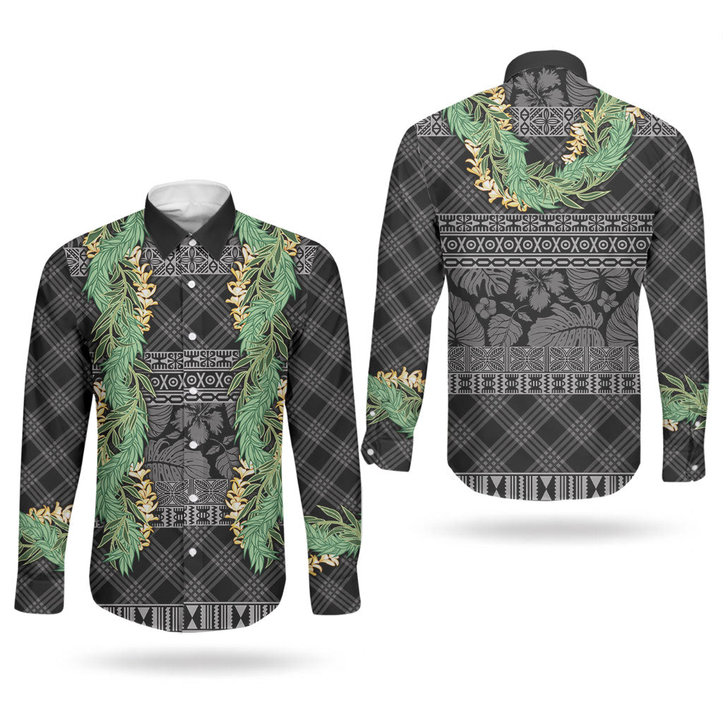 Hawai'i Paniolo Maile Twisted Lei Couples Matching Short Sleeve Bodycon Dress and Long Sleeve Button Shirt Obsidian Black LT7 - Polynesian Pride