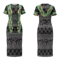 Hawai'i Paniolo Maile Twisted Lei Couples Matching Short Sleeve Bodycon Dress and Long Sleeve Button Shirt Obsidian Black LT7 - Polynesian Pride