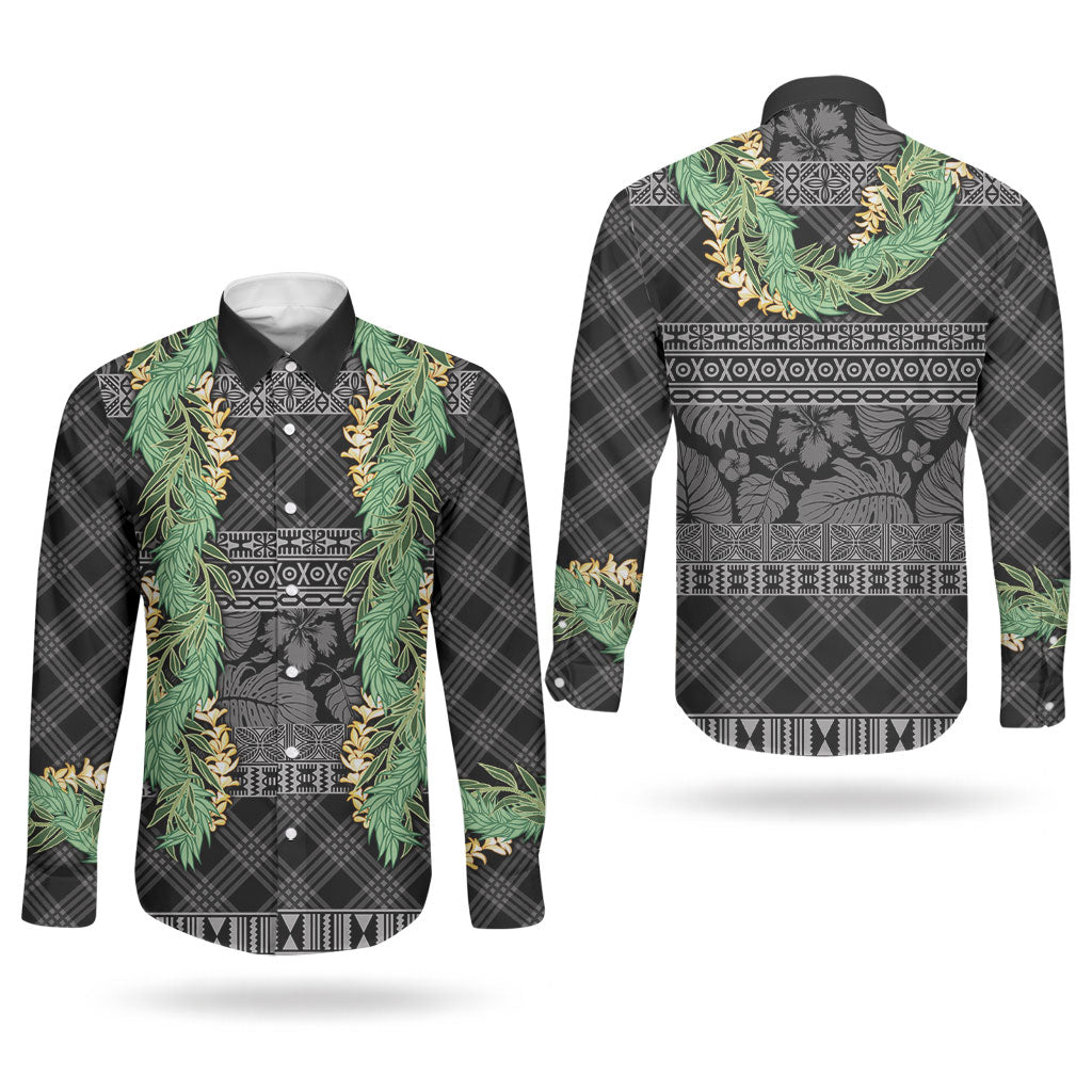 Hawai'i Paniolo Maile Twisted Lei Couples Matching Tank Maxi Dress and Long Sleeve Button Shirt Obsidian Black LT7 - Polynesian Pride