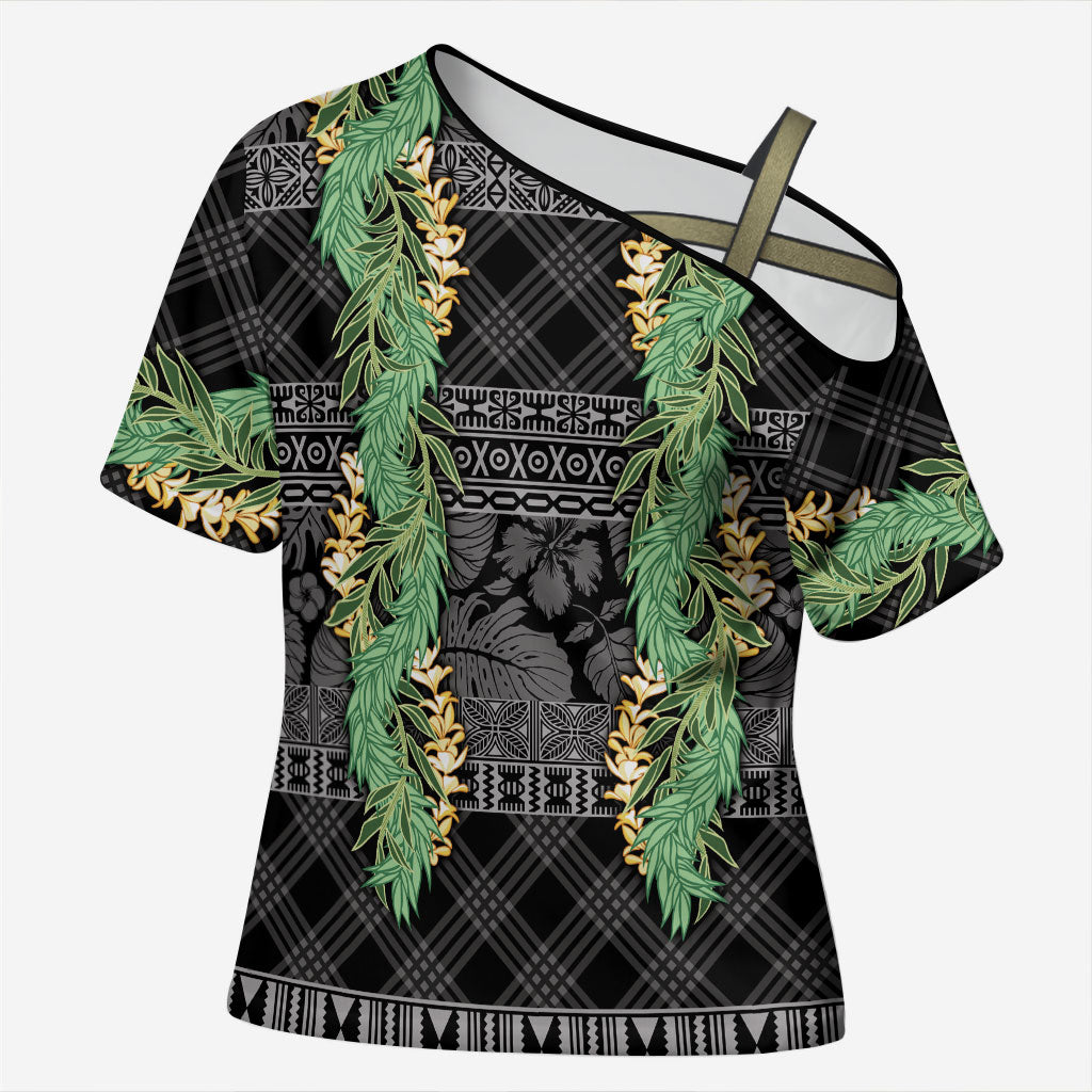 Hawai'i Paniolo Maile Twisted Lei Cross Shoulder Shirt Obsidian Black LT7 Female Black - Polynesian Pride