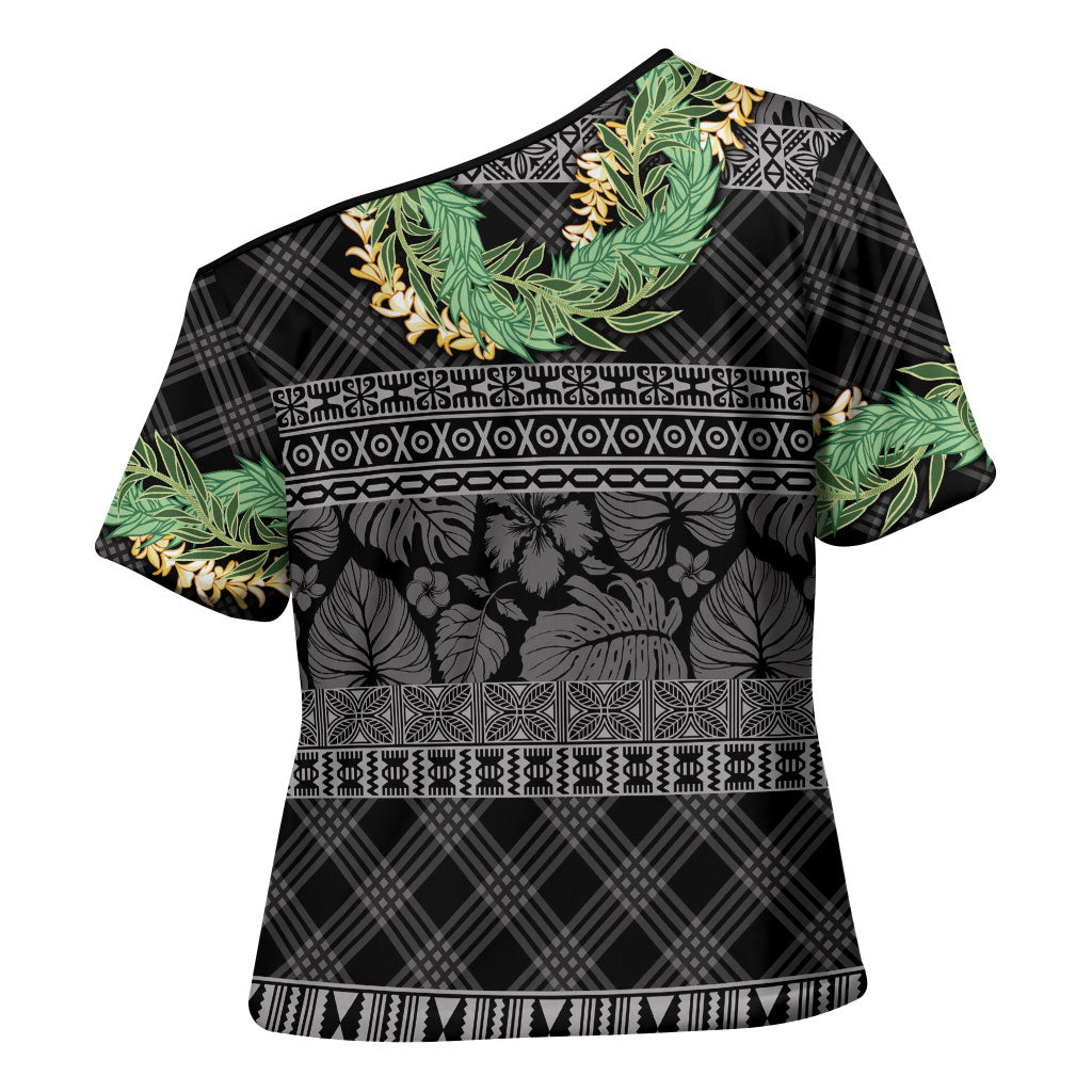 Hawai'i Paniolo Maile Twisted Lei Cross Shoulder Shirt Obsidian Black LT7 - Polynesian Pride