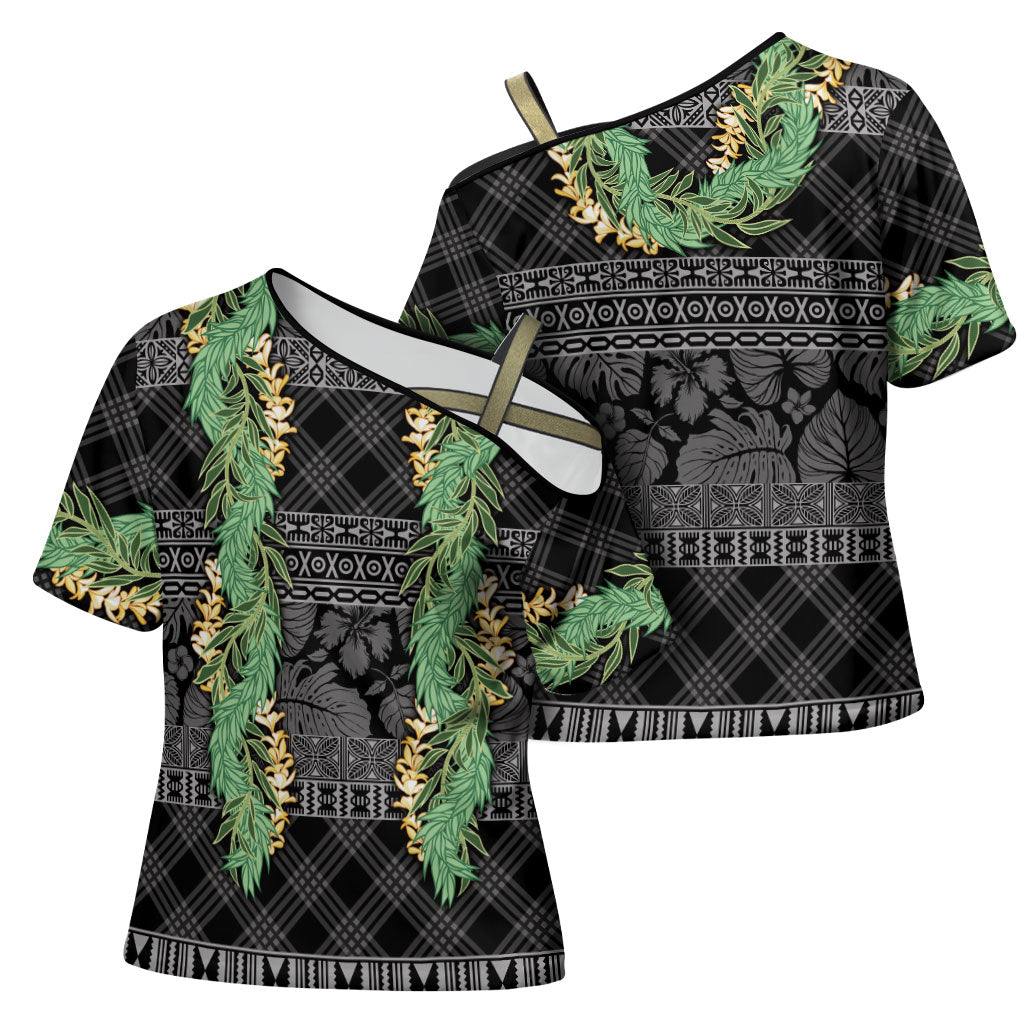 Hawai'i Paniolo Maile Twisted Lei Cross Shoulder Shirt Obsidian Black LT7 - Polynesian Pride