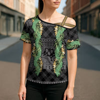 Hawai'i Paniolo Maile Twisted Lei Cross Shoulder Shirt Obsidian Black LT7 - Polynesian Pride