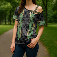 Hawai'i Paniolo Maile Twisted Lei Cross Shoulder Shirt Obsidian Black LT7 - Polynesian Pride
