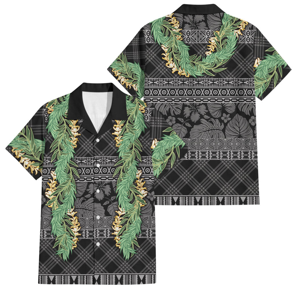 Hawai'i Paniolo Maile Twisted Lei Family Matching Puletasi and Hawaiian Shirt Obsidian Black LT7 Dad's Shirt - Short Sleeve Black - Polynesian Pride