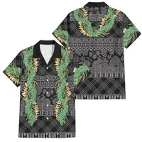 Hawai'i Paniolo Maile Twisted Lei Family Matching Puletasi and Hawaiian Shirt Obsidian Black LT7 Dad's Shirt - Short Sleeve Black - Polynesian Pride