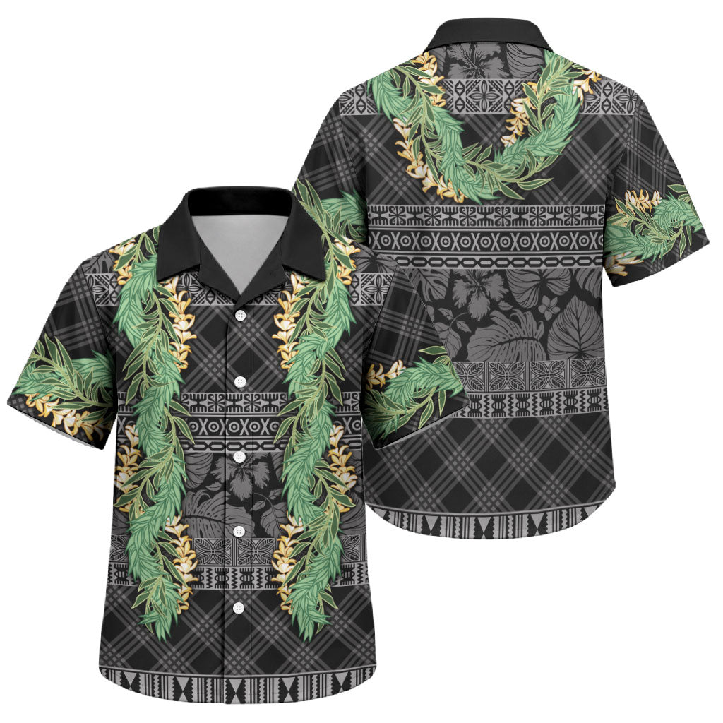 Hawai'i Paniolo Maile Twisted Lei Family Matching Puletasi and Hawaiian Shirt Obsidian Black LT7 Son's Shirt Black - Polynesian Pride
