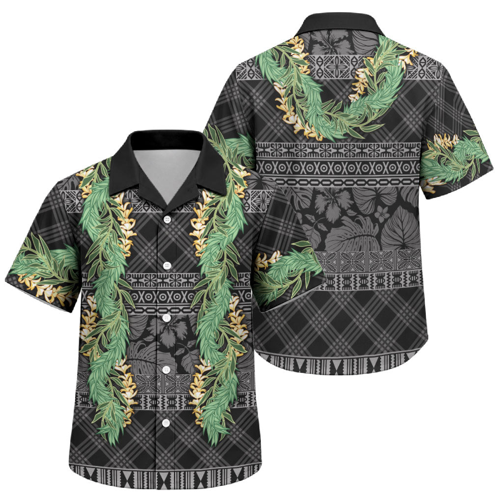 Hawai'i Paniolo Maile Twisted Lei Family Matching Short Sleeve Bodycon Dress and Hawaiian Shirt Obsidian Black LT7 Son's Shirt Black - Polynesian Pride