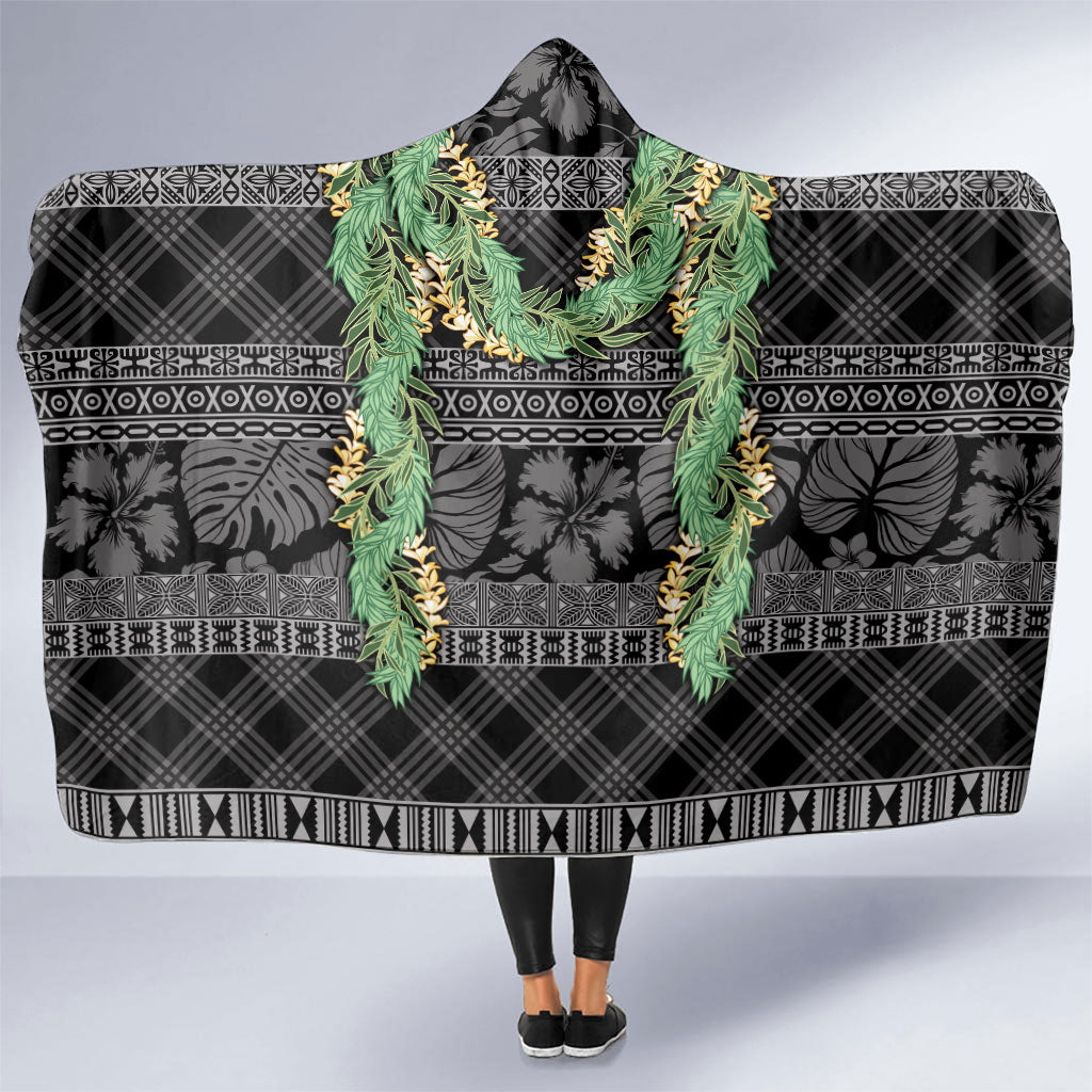 Hawai'i Paniolo Maile Twisted Lei Hooded Blanket Obsidian Black LT7 One Size Black - Polynesian Pride