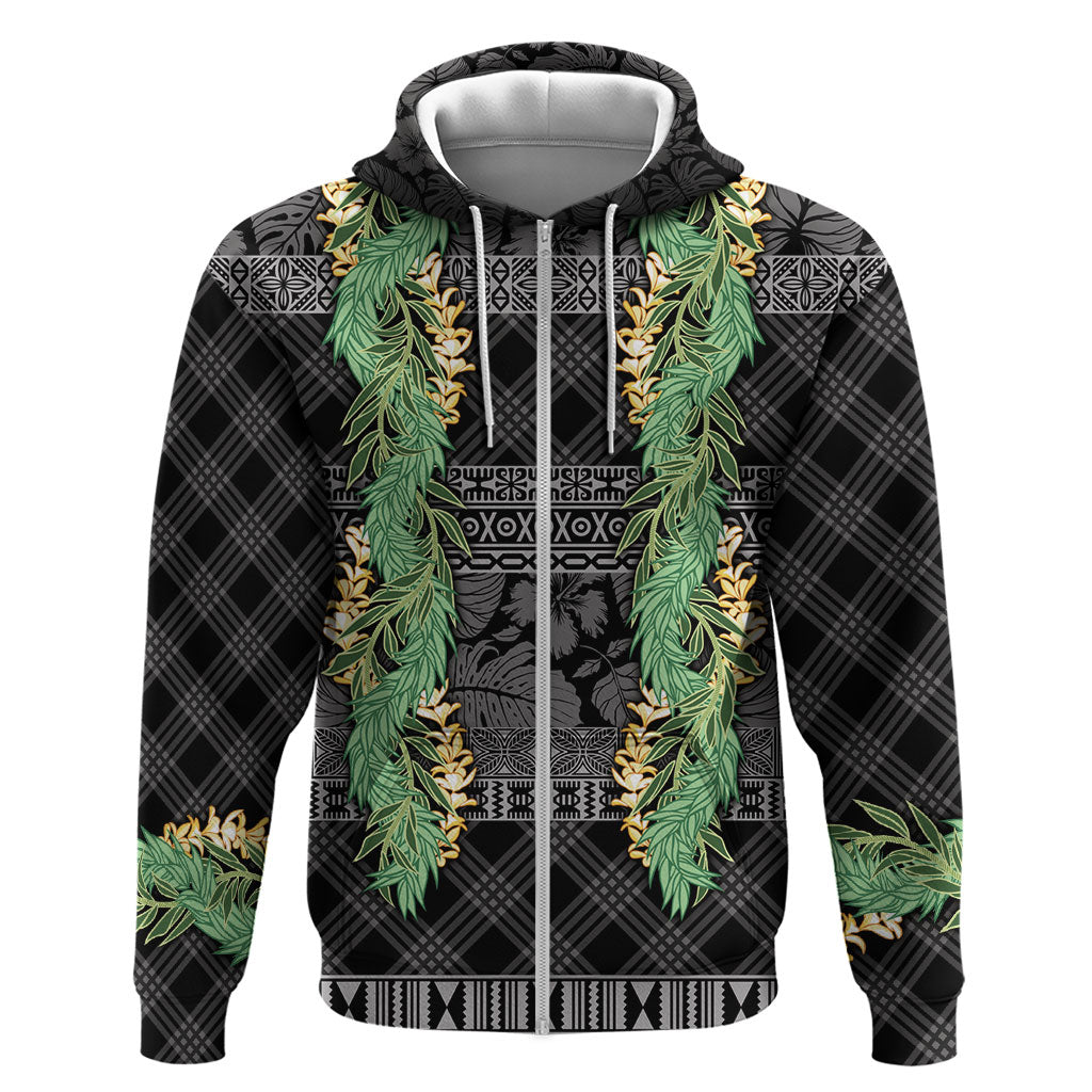 Hawai'i Paniolo Maile Twisted Lei Hoodie Obsidian Black LT7 Zip Hoodie Black - Polynesian Pride