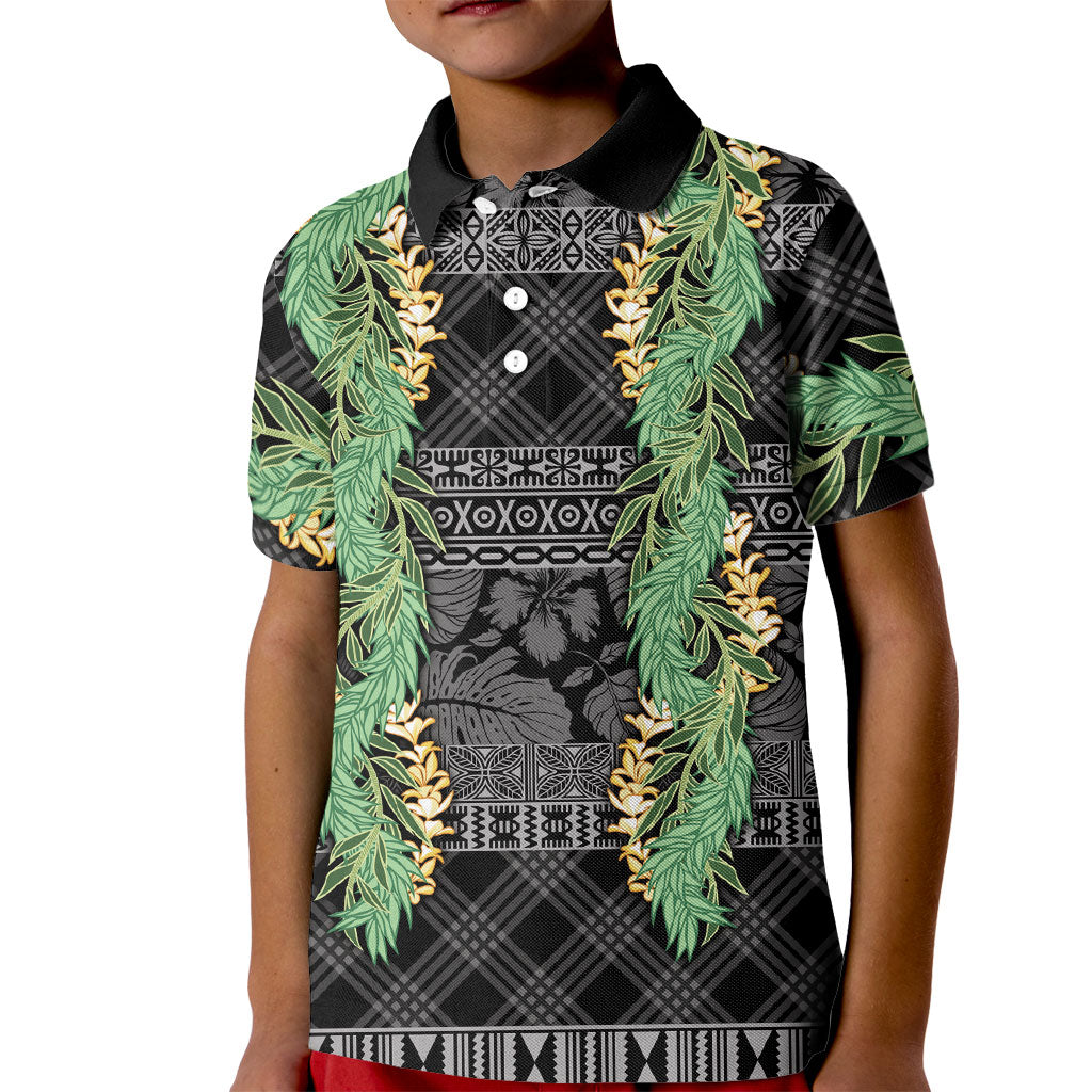Hawai'i Paniolo Maile Twisted Lei Kid Polo Shirt Obsidian Black LT7 Kid Black - Polynesian Pride