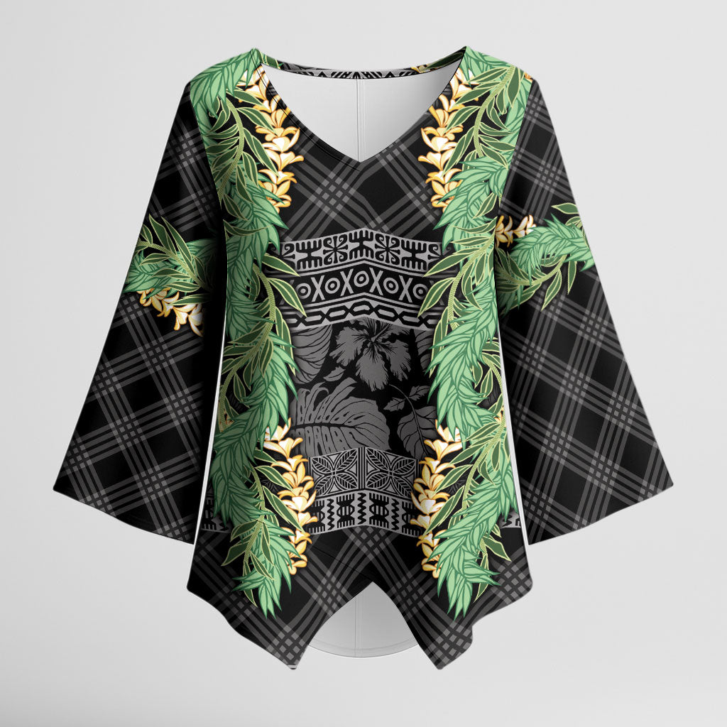 Hawai'i Paniolo Maile Twisted Lei Kimono Sleeve Blouse Obsidian Black