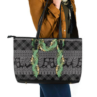 Hawai'i Paniolo Maile Twisted Lei Leather Tote Bag Obsidian Black LT7 - Polynesian Pride