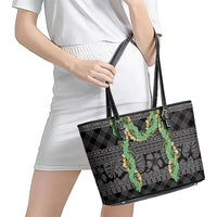 Hawai'i Paniolo Maile Twisted Lei Leather Tote Bag Obsidian Black LT7 - Polynesian Pride