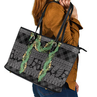 Hawai'i Paniolo Maile Twisted Lei Leather Tote Bag Obsidian Black LT7 - Polynesian Pride