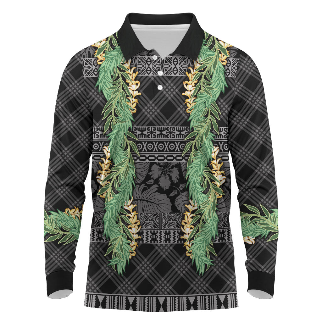 Hawai'i Paniolo Maile Twisted Lei Long Sleeve Polo Shirt Obsidian Black