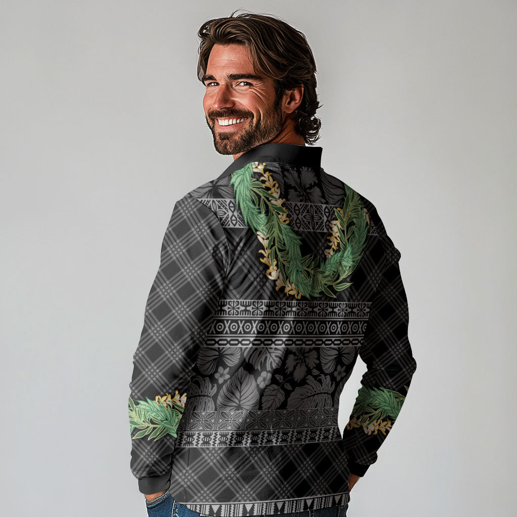 Hawai'i Paniolo Maile Twisted Lei Long Sleeve Polo Shirt Obsidian Black LT7 - Polynesian Pride