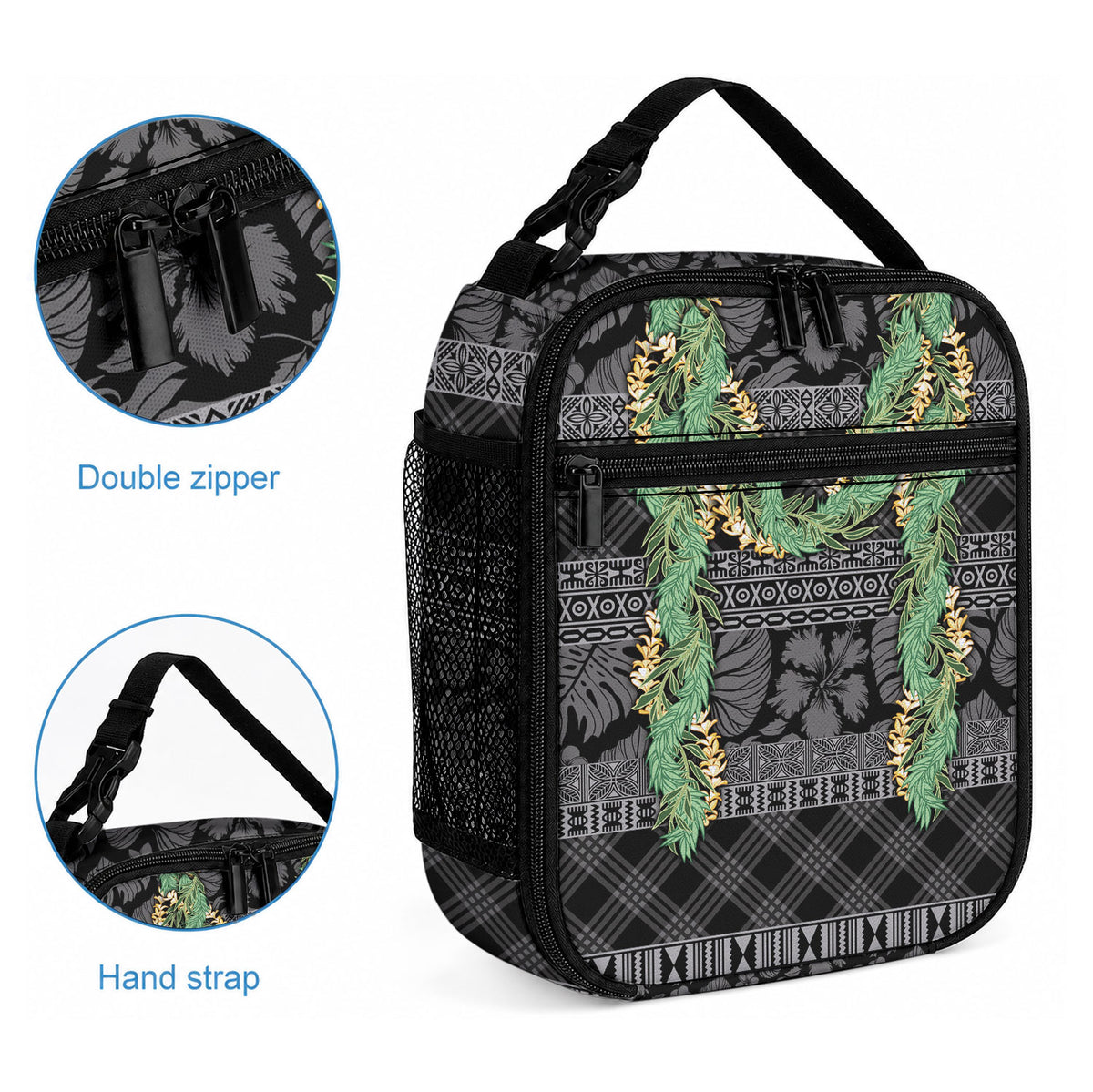 Hawai'i Paniolo Maile Twisted Lei Lunch Bag Obsidian Black