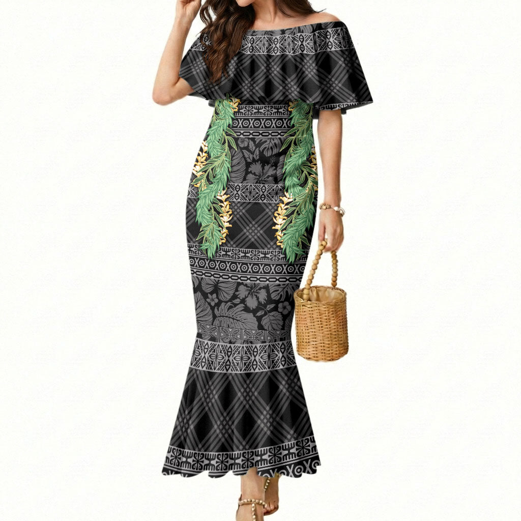Hawai'i Paniolo Maile Twisted Lei Mermaid Dress Obsidian Black LT7 Women Black - Polynesian Pride
