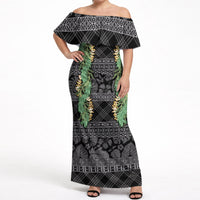 Hawai'i Paniolo Maile Twisted Lei Off Shoulder Maxi Dress Obsidian Black LT7 Women Black - Polynesian Pride