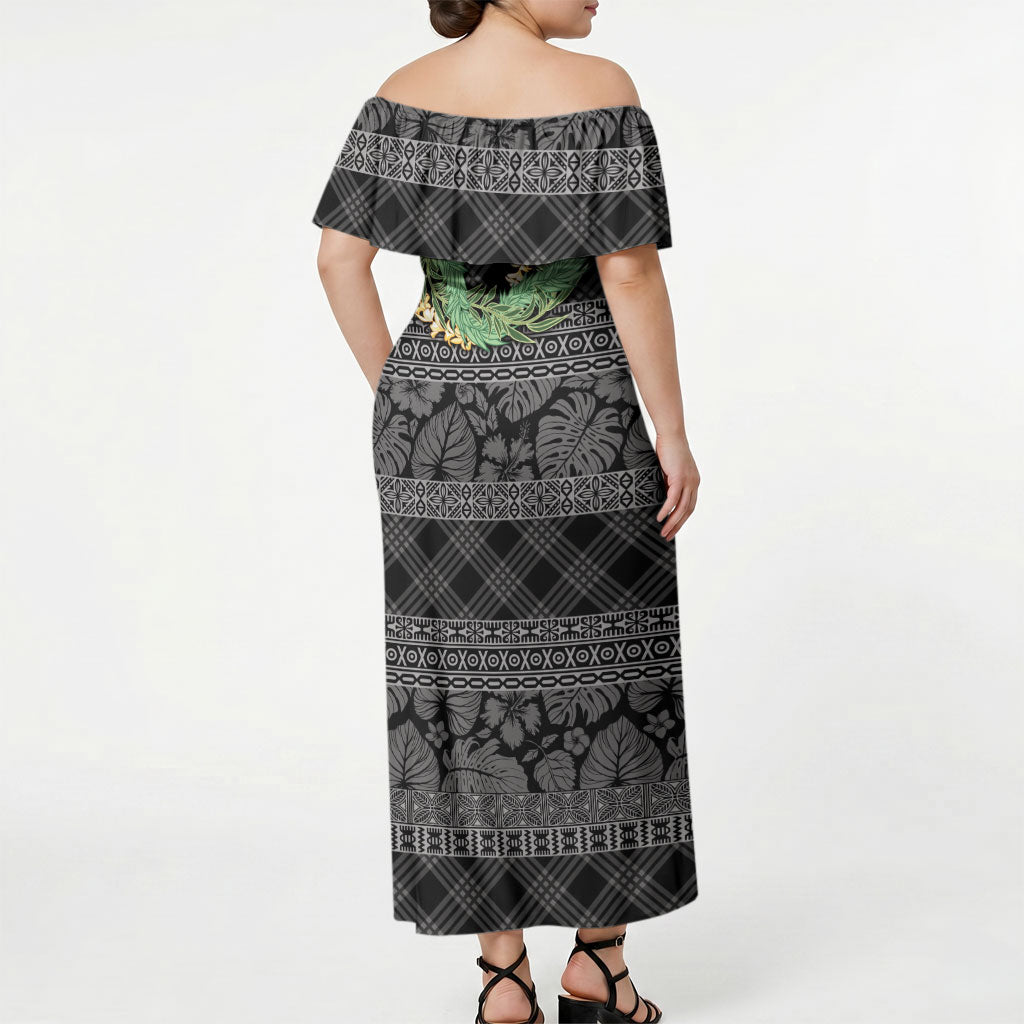 Hawai'i Paniolo Maile Twisted Lei Off Shoulder Maxi Dress Obsidian Black LT7 - Polynesian Pride