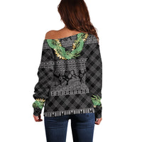 Hawai'i Paniolo Maile Twisted Lei Off Shoulder Sweater Obsidian Black LT7 - Polynesian Pride