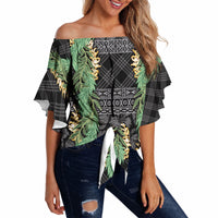 Hawai'i Paniolo Maile Twisted Lei Off Shoulder Wrap Waist Top Obsidian Black LT7 Black - Polynesian Pride