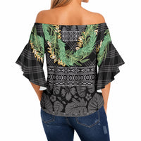 Hawai'i Paniolo Maile Twisted Lei Off Shoulder Wrap Waist Top Obsidian Black LT7 - Polynesian Pride