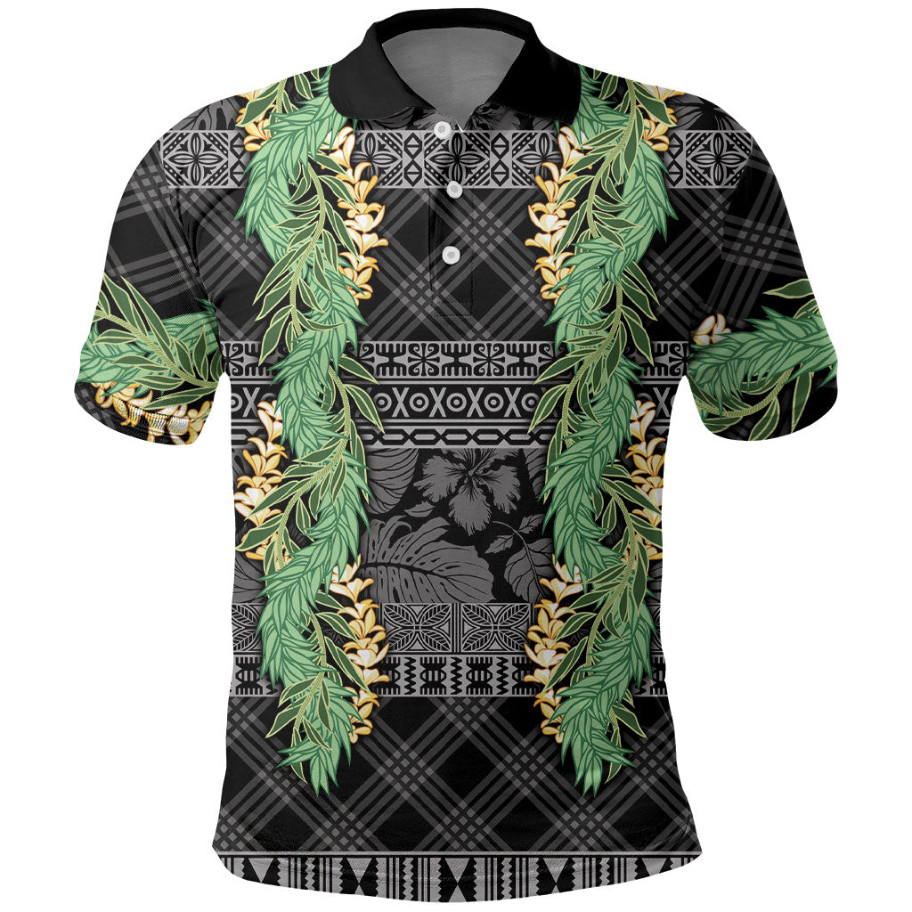 Hawai'i Paniolo Maile Twisted Lei Polo Shirt Obsidian Black LT7 Black - Polynesian Pride