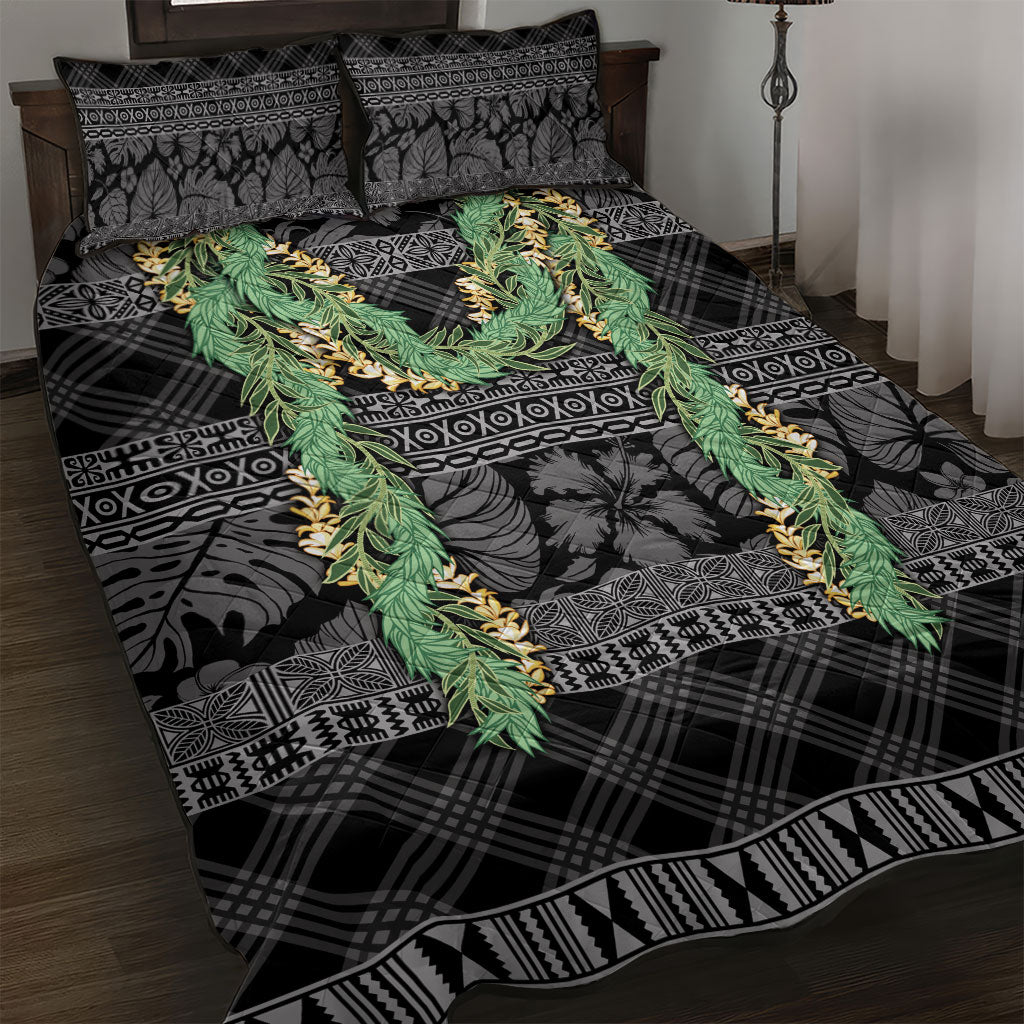 Hawai'i Paniolo Maile Twisted Lei Quilt Bed Set Obsidian Black
