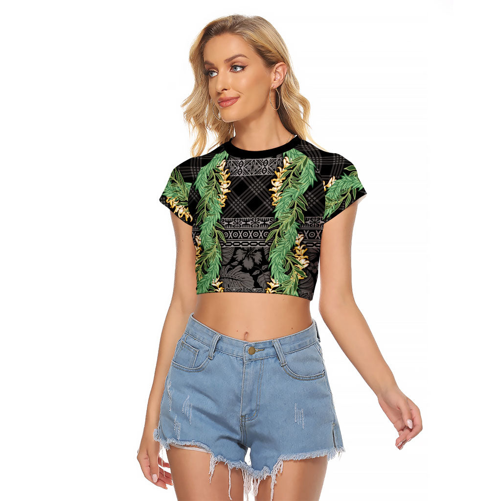 Hawai'i Paniolo Maile Twisted Lei Raglan Cropped T Shirt Obsidian Black