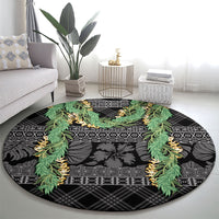 Hawai'i Paniolo Maile Twisted Lei Round Carpet Obsidian Black LT7 - Polynesian Pride