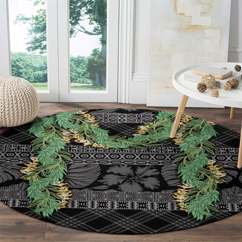 Hawai'i Paniolo Maile Twisted Lei Round Carpet Obsidian Black LT7 - Polynesian Pride