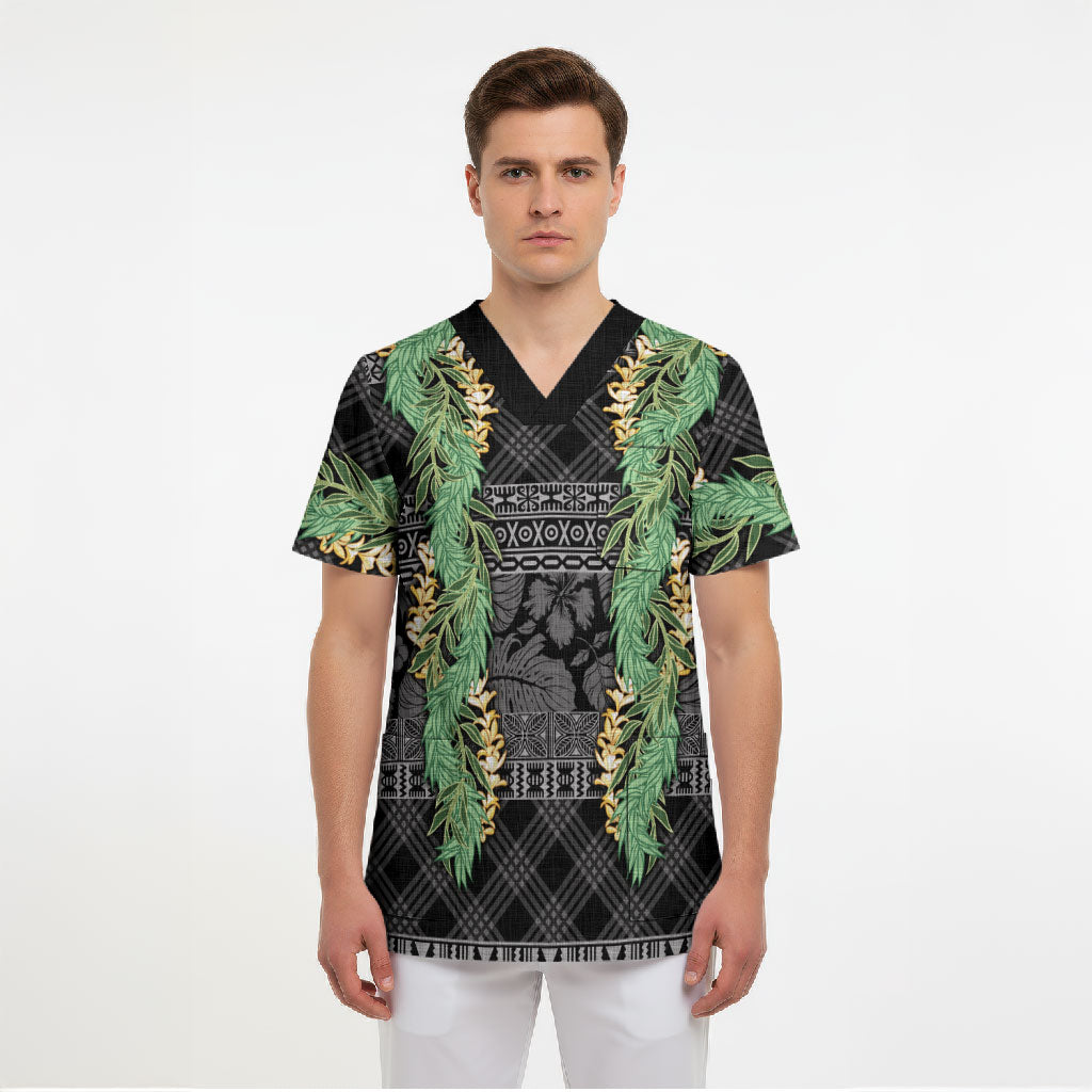 Hawai'i Paniolo Maile Twisted Lei Scrub Top Obsidian Black LT7 - Polynesian Pride