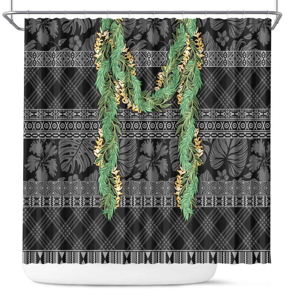 Hawai'i Paniolo Maile Twisted Lei Shower Curtain Obsidian Black LT7 Black - Polynesian Pride