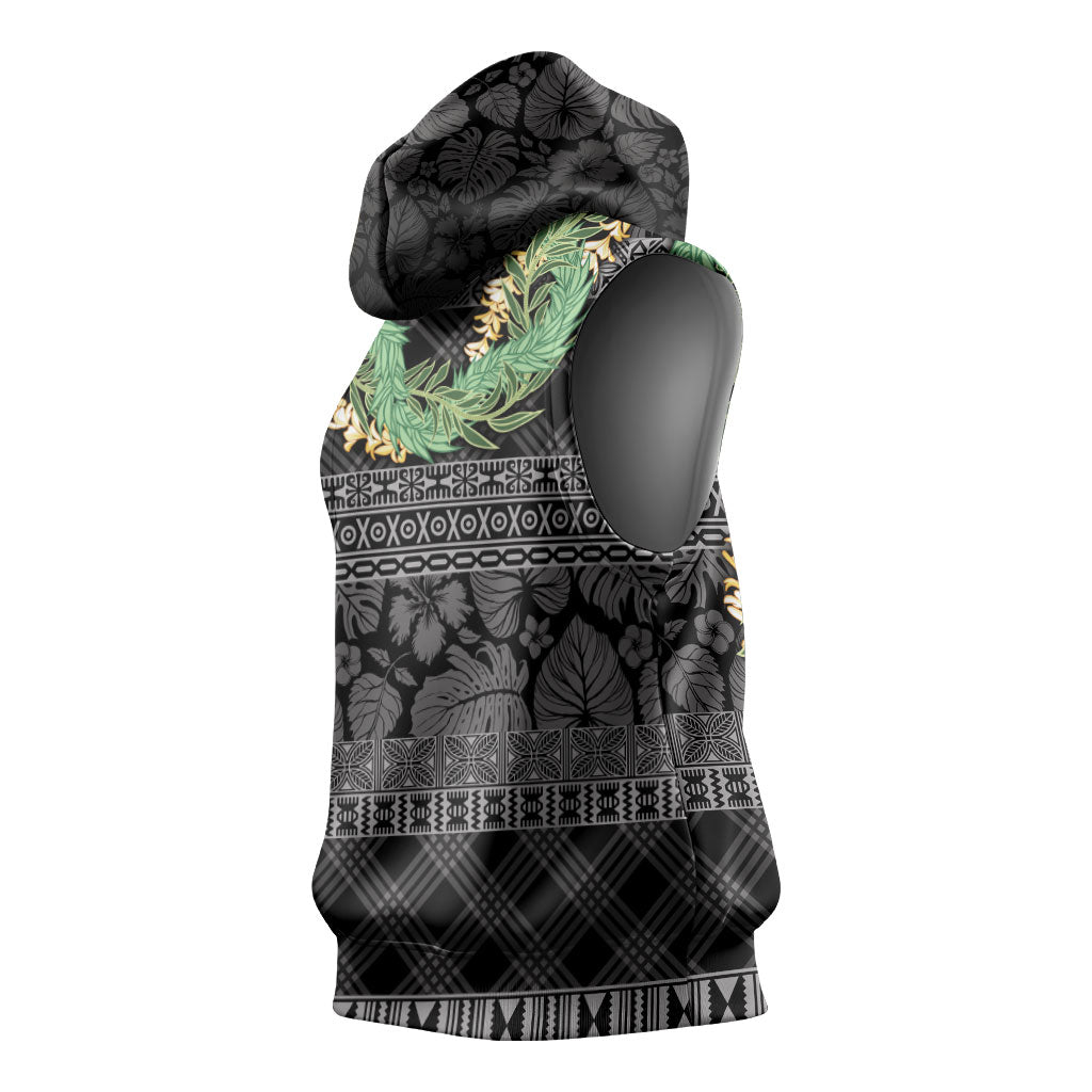 Hawai'i Paniolo Maile Twisted Lei Sleeveless Hoodie Obsidian Black LT7 - Polynesian Pride