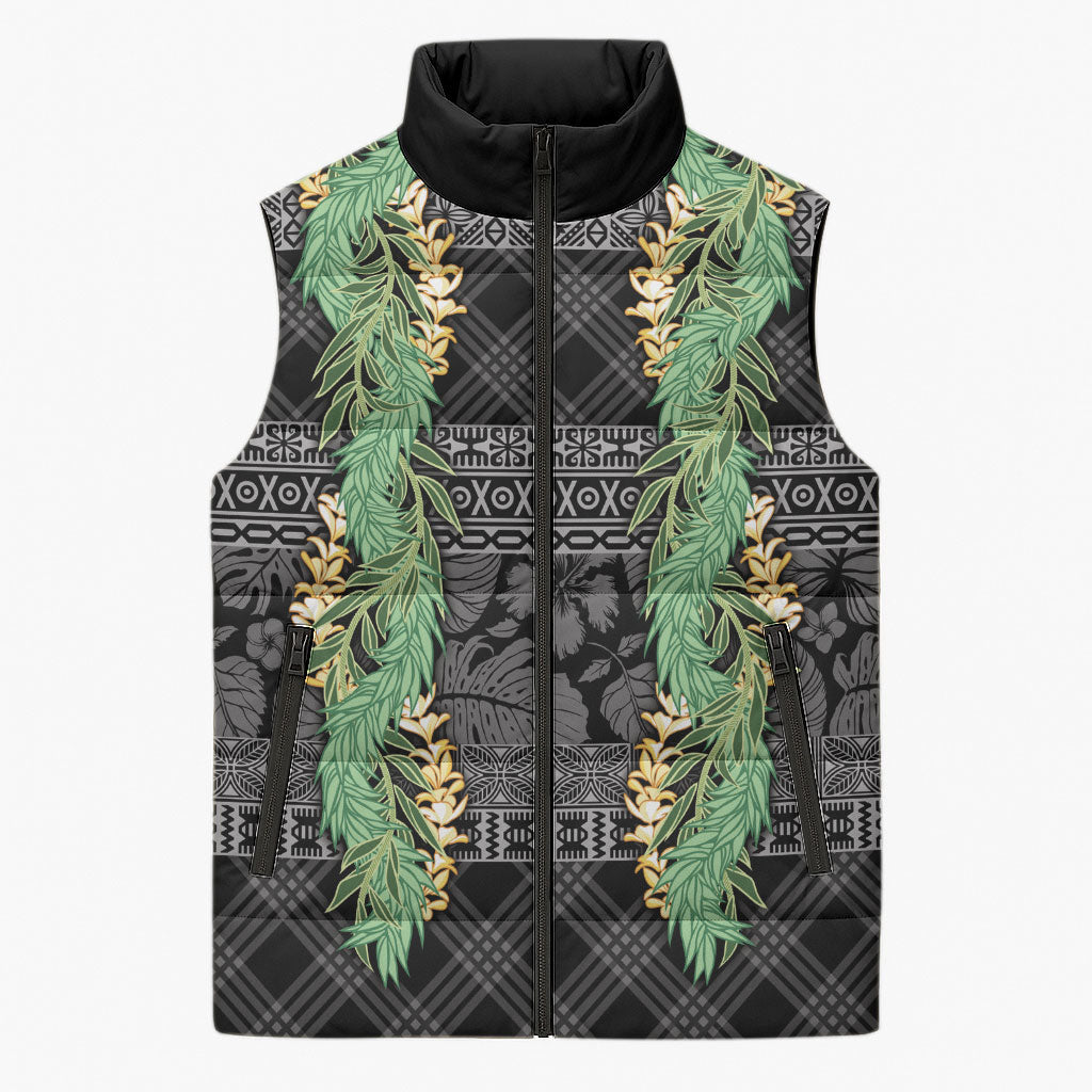 Hawai'i Paniolo Maile Twisted Lei Sleeveless Puffer Jacket Obsidian Black LT7 Unisex Black - Polynesian Pride